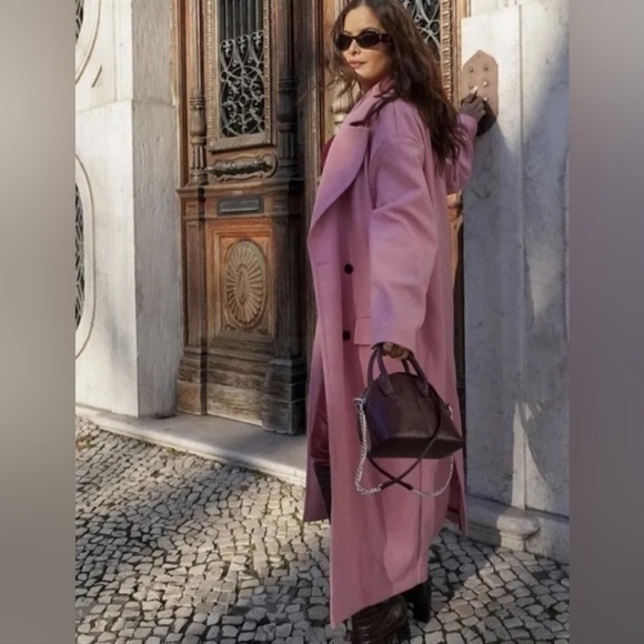 NWT ZARA Overcoat Coat Pink Wool - Picture 1 of 13